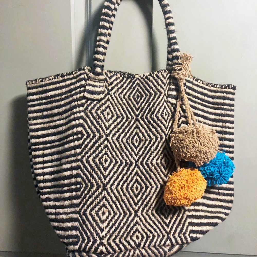 Black & White Jute Tote Bag